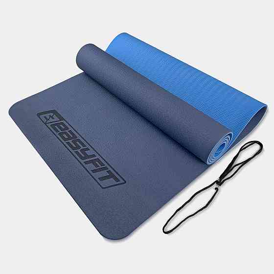 EasyFit Килимок для йоги та фітнесу EasyFit TPE+TC 6мм двошаровий синій-блакитний Коломыя