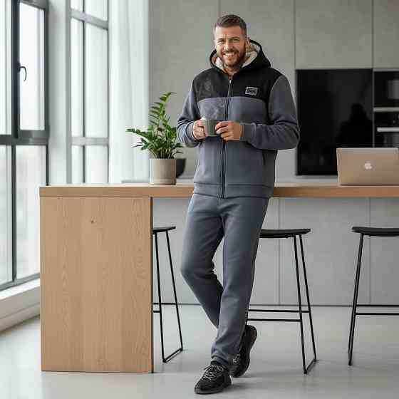 Чоловічий теплий костюм на флісі з хутром Сіро-чорний 52/54 Харків