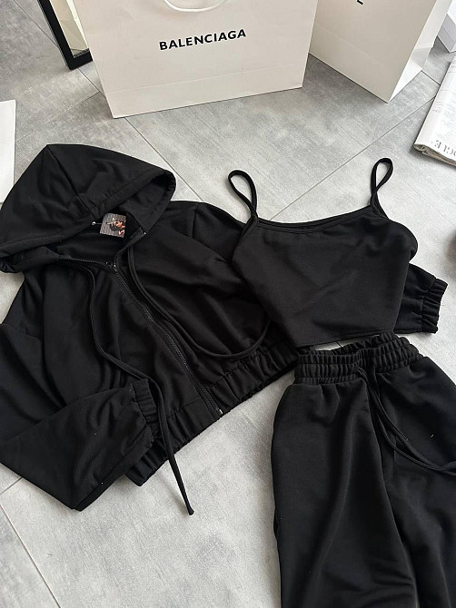 Женский повседневный костюм тройка: кофта топ и штаны двунить 42/44, Черный Одесса - изображение 6