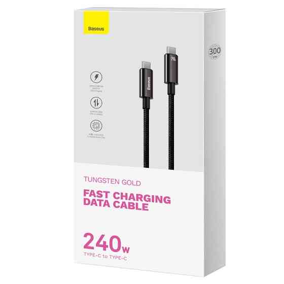 Кабель Baseus Tungsten Gold Fast Charging Data Cable Type-C to Type-C 240W 3m Black Одеса