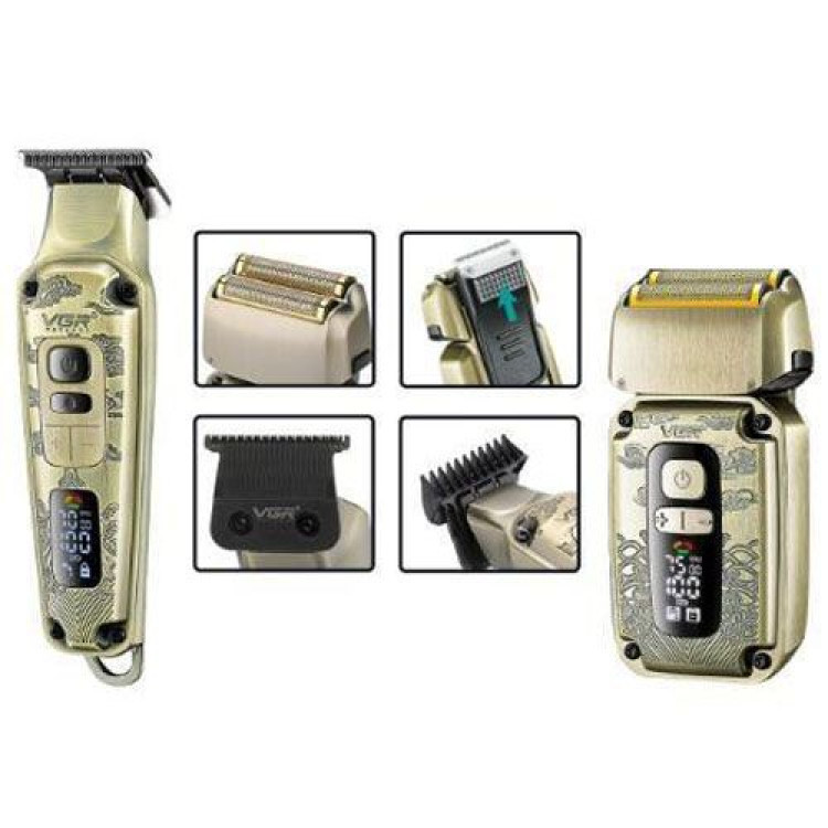 Мужской набор VGR V-641 IPX6 LCD машинка для стрижки + бритва шейвер + дорожная сумка (4 насадки) Винница - изображение 4