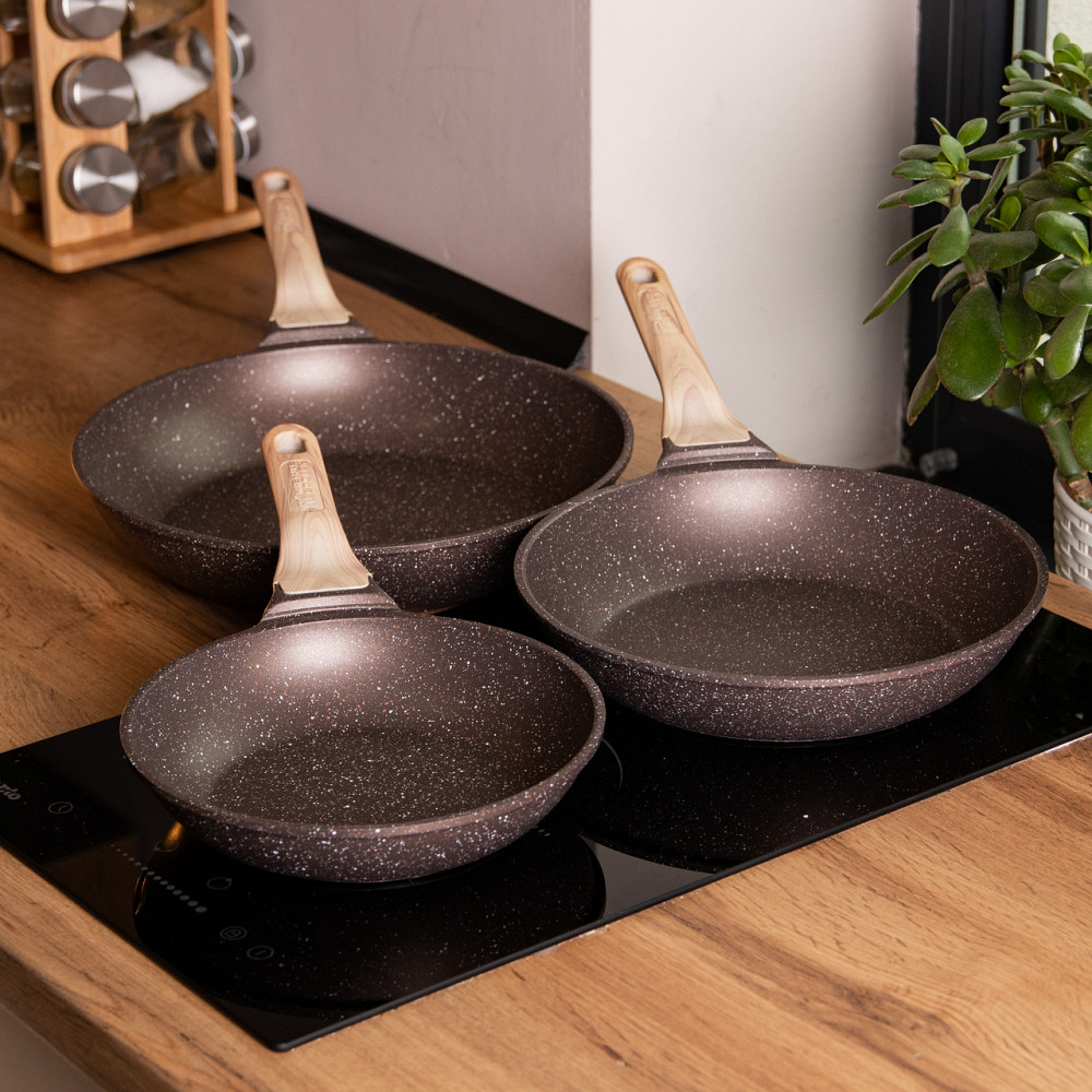 Набір сковорідок із 3 предметів із товстим дном з алюмінію MGC кавовий HP-4-410CO Коломия - фото 7