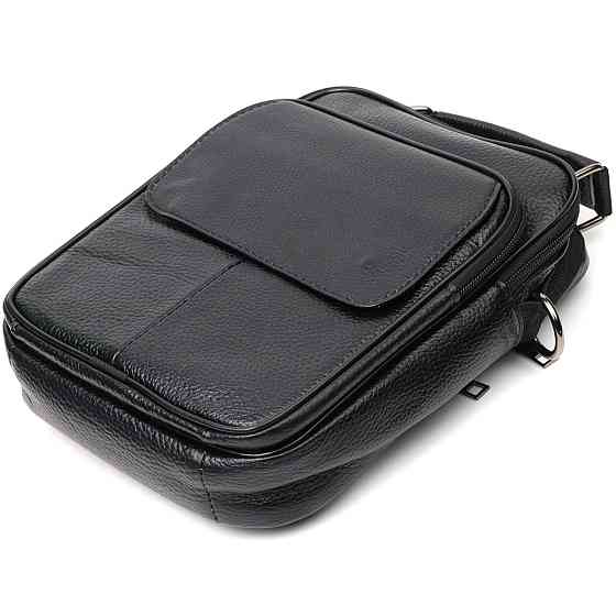 Практичный мужской мессенджер из натуральной кожи Vintage 21950 Черный Киев