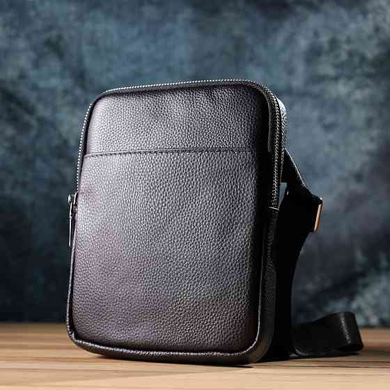 Зручна вертикальна сумка для чоловіків з натуральної шкіри Чорний (Vintage) Київ