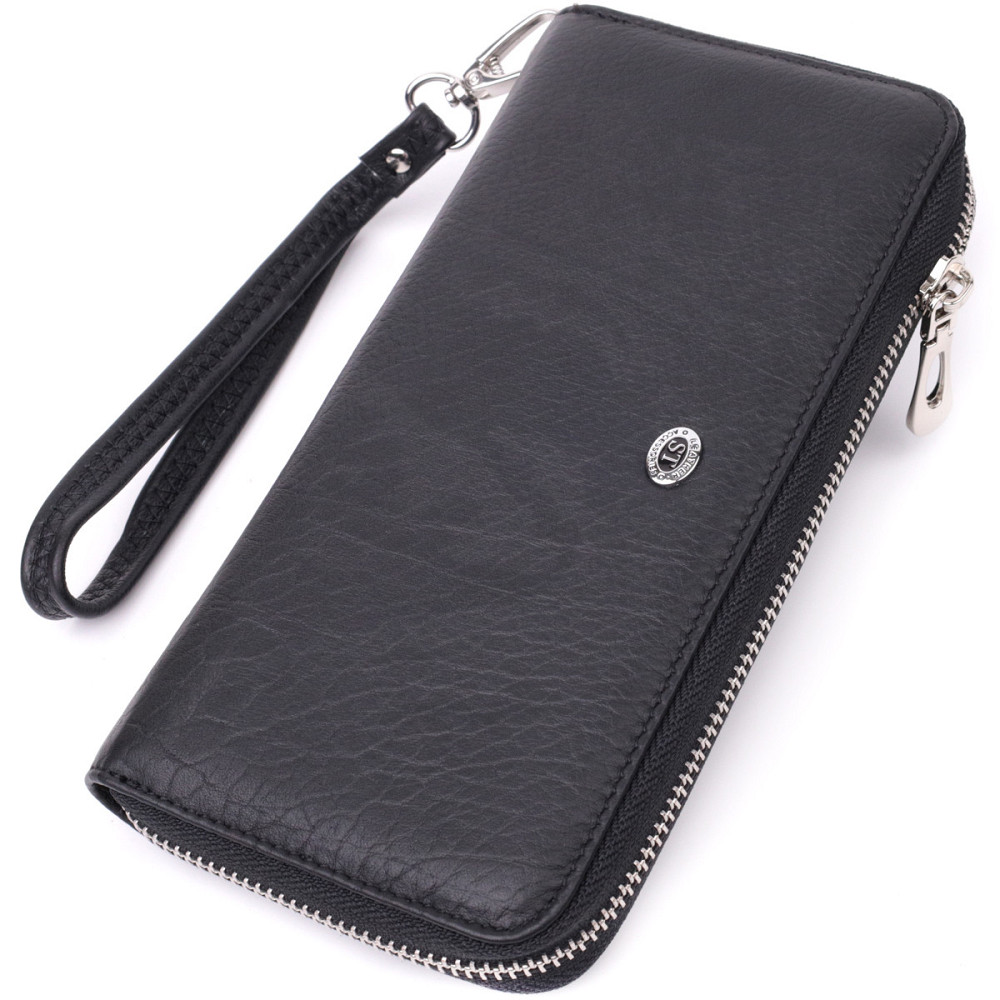 Шкіряний гаманець-клатч з монетницею чорний (ST Leather) Київ - фото 17