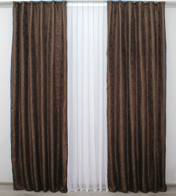 Комплект готових штор VR-Textil Жакард Мармур Al1 № 436ш Коричневий 150х270 см 2 шт (30-176) Київ - фото 3