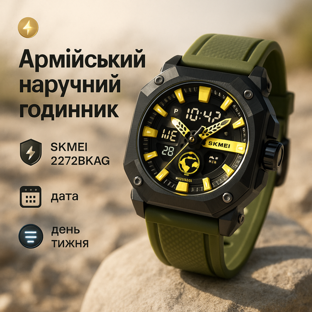 Армійський наручний годинник для чоловіка SKMEI 2272BKAG, Тактичний годинник для ЗСУ WP-23 Львів - фото 2
