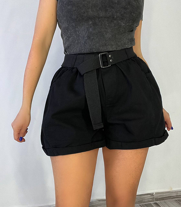 Шорти жіночі A-N 5701 мом на резинке з ременем короткі чорні, чорний, M, M, 80 см, 105 см Київ - фото 7