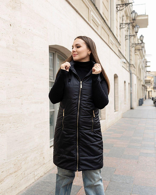 Женская длинная чёрная жилетка весна осень.  46-74р. Киев - изображение 2