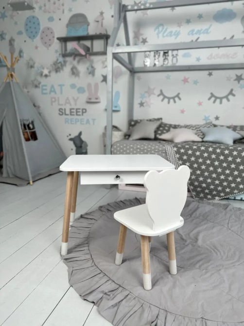 Дитячий столик зі стільчиком Ведмедик та ящиком для олівців та розмальовок (Білий) Київ - фото 7