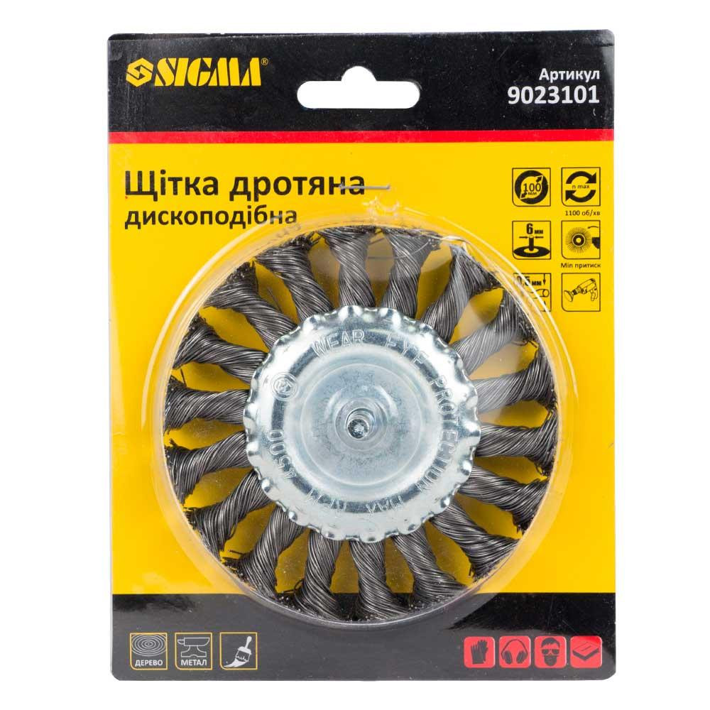Щітка дротяна дископодібна Ø100 мм Ø 6 мм (сталева вита) SIGMA (9023101) Київ - фото 8