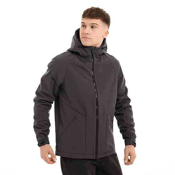 Чоловіча куртка весна осінь демісезонна з капюшоном softshell темно-сіра Победов Одеса