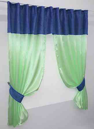 Кухонні штори VR-Textil № 073к з ламбрекеном і підхватами салатовий з синім 270х170 см (52-0275) Київ