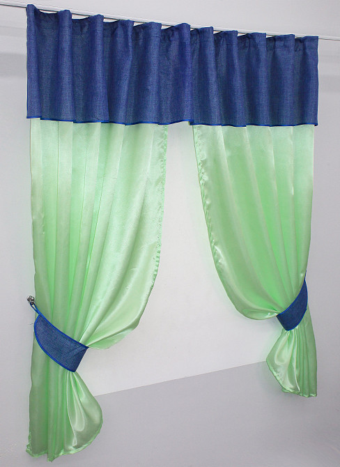 Кухонні штори VR-Textil № 073к з ламбрекеном і підхватами салатовий з синім 270х170 см (52-0275) Київ - фото 2