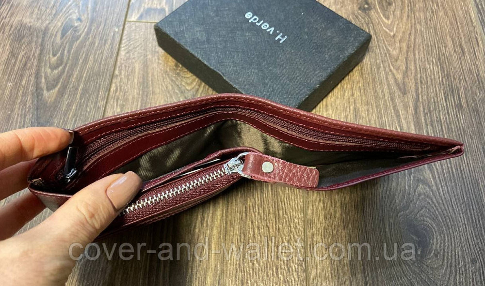 Бордовий компактний шкіряний жіночий гаманець на магнітах H Verde Київ - фото 8