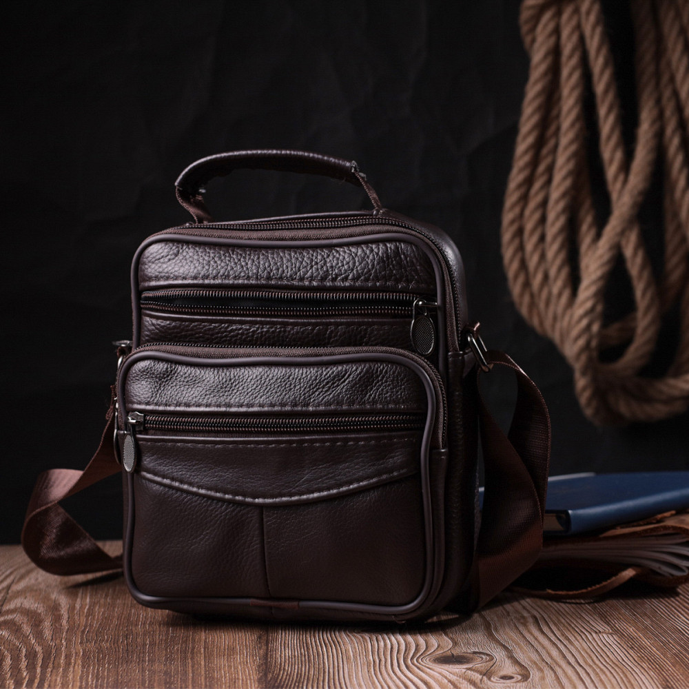 Небольшая сумка на плечо из натуральной кожи Vintage sale_15055 Коричневый Киев - изображение 6