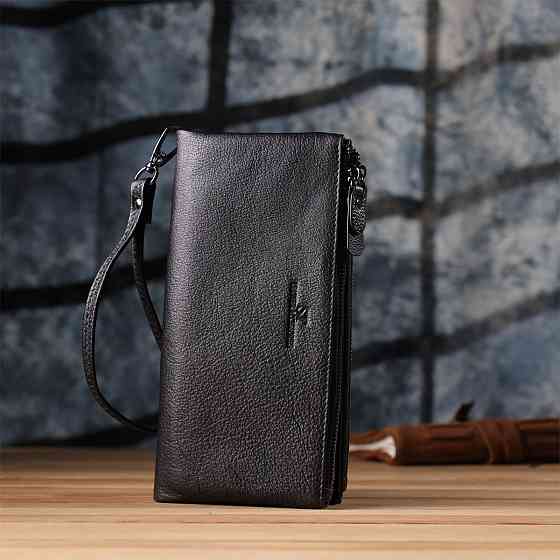 Практичный кожаный кошелек на три отделения Черный (ST Leather) Киев