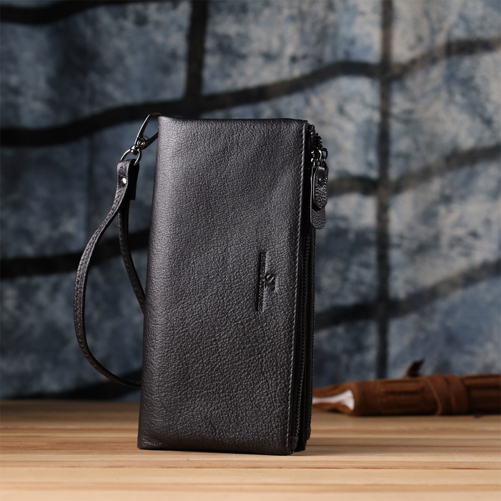 Практичный кожаный кошелек на три отделения Черный (ST Leather) Киев - изображение 3