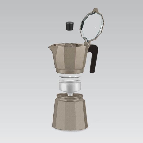 Кавоварка гейзерна 150мл (3 порції) алюмінієва MR-1666-3-BROWN Espresso Moka Maestro Житомир - изображение 3