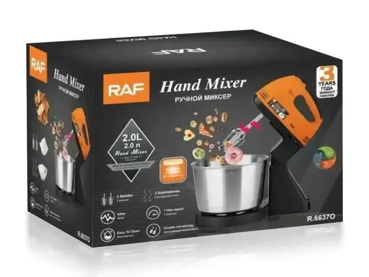 Стационарный миксер для кухни с металлической чашей RAF R6637 2 л 250W Коломыя - изображение 4