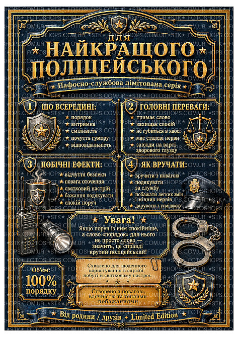 Этикетка на бутылку для полицейского “Лучшему полицейскому” | подарочная этикетка и контрэтикетка на виски, коньяк, вино Одесса - изображение 2