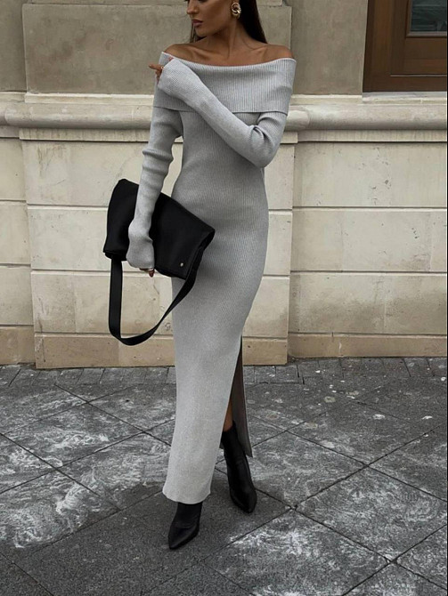 Женское элегантное платье с открытыми плечами турецкая ангора рубчик Одесса - изображение 1