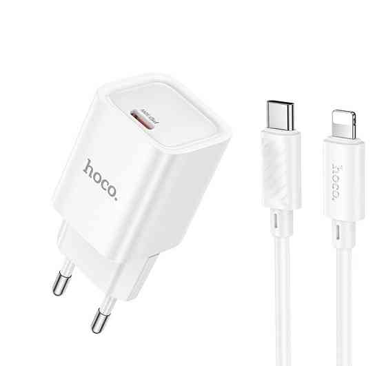 Мережевий зарядний пристрій з кабелем HOCO C148A Charm single port PD30W charger set (C to iP) (EU) White Одеса