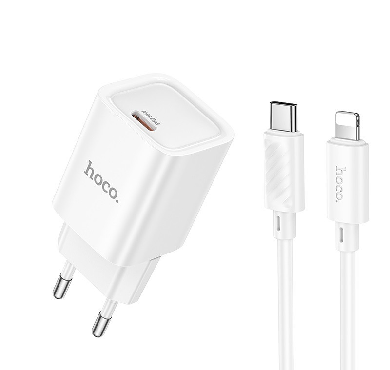 Мережевий зарядний пристрій з кабелем HOCO C148A Charm single port PD30W charger set (C to iP) (EU) White Одеса - фото 1