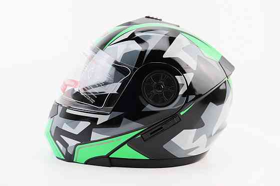 Шолом модуляр, закритий з відкидним підборіддям+відкидні окуляри BLD-159 S (55-56см), ЧОРНО-ЗЕЛЕНИЙ Киев