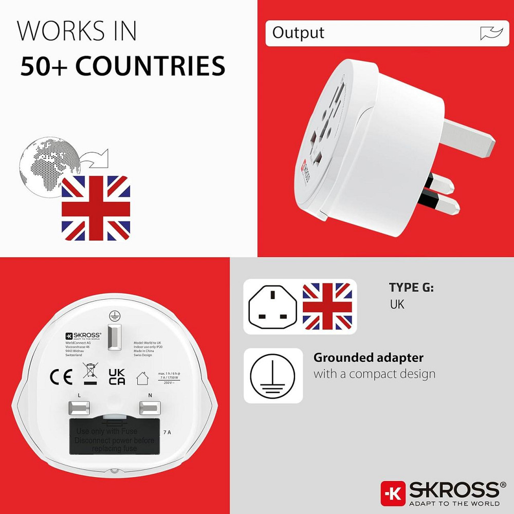 Адаптер-переходник SKROSS 101308 / 1.500225-E белый для UK (BS) дорожный заземлённый 230V универсальный для Киев - изображение 5