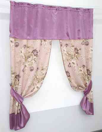 Кухонные шторы VR-Textil № 073к с ламбрекеном и подхватами лиловый с персиковым 270х170 см (52-0485) Киев