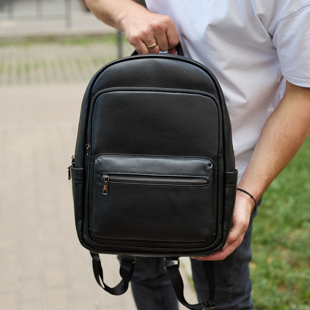 Якісний чоловічий рюкзак з натуральної шкіри чорний міцний ранець на кожен день Tiding Bag Київ - фото 7