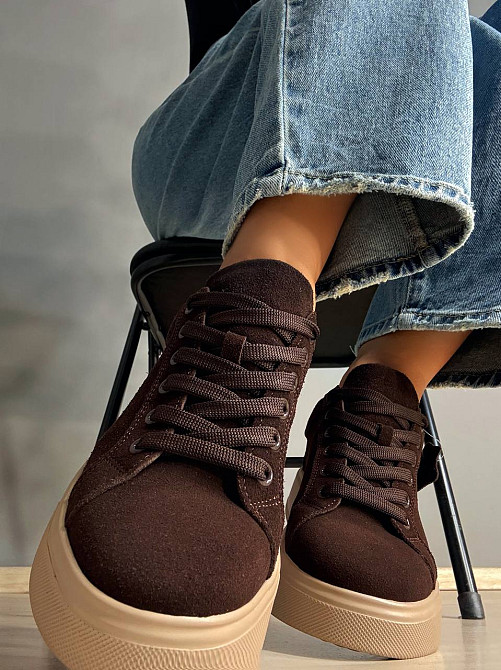 Кеды женские Hengji 85-12 натуральный замш на платформе коричневые, 36, 23,5 см Одесса - изображение 1