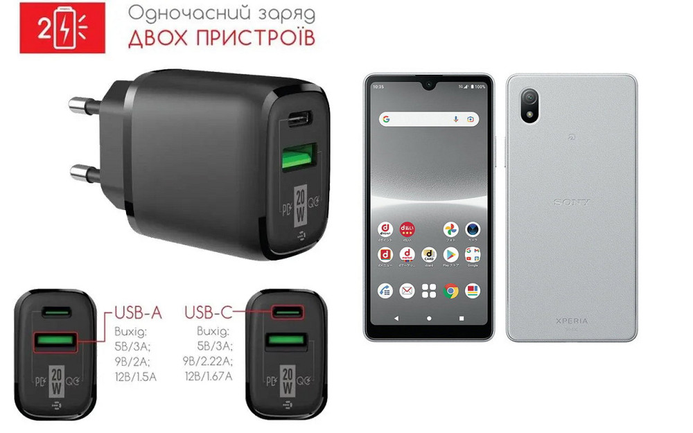 Сетевое зарядное устройство для Sony Xperia Ace III, 20W 3A, Quick Charge 3.0 Киев - изображение 1