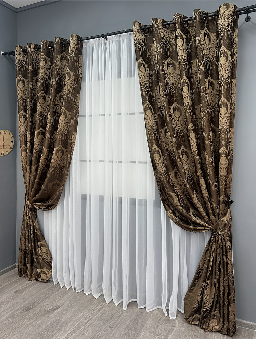 Комплект штор на люверсах VR-Textil Парча № 1772ш Коричневый с карамельным 155х270 см 2 шт (37-0258) Киев - изображение 3