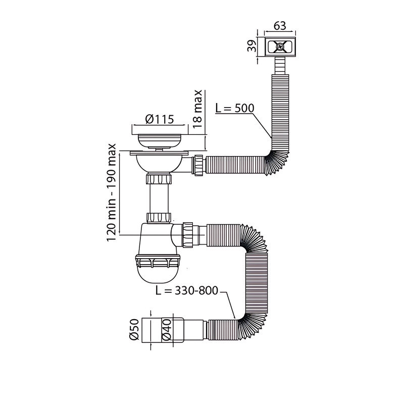 Сифон для кухні Mixxus SK-02-A 3 1/2"x40 з нержавіючою сіткою, гнучким прямокутним переливом (MI819 ( 19077 ) Харків - фото 2