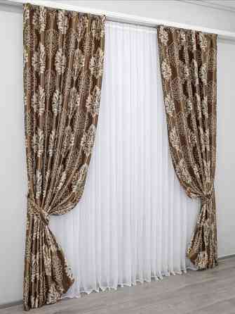 Комплект готовых штор VR-Textil Блэкаут-софт Корона № 1278ш(А) Коричневый с капучино 150х270 см 2шт (33-0124) Киев