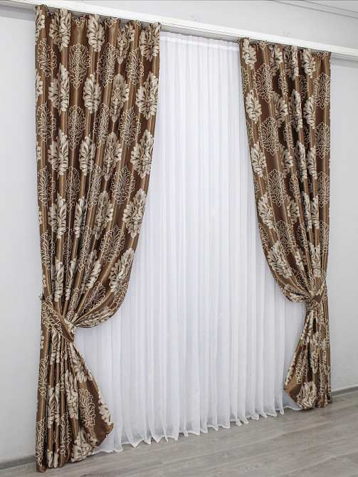 Комплект готовых штор VR-Textil Блэкаут-софт Корона № 1278ш(А) Коричневый с капучино 150х270 см 2шт (33-0124) Киев - изображение 3