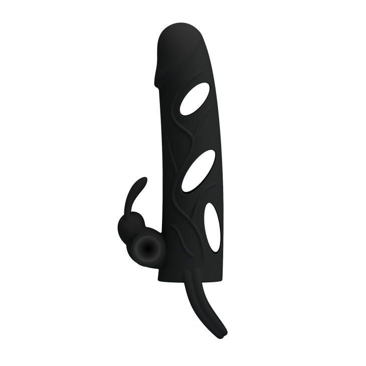 Насадка на член - Pretty Love Penis Sleeve With Ball Strap 5.5" Black Sex Aura Київ - фото 2