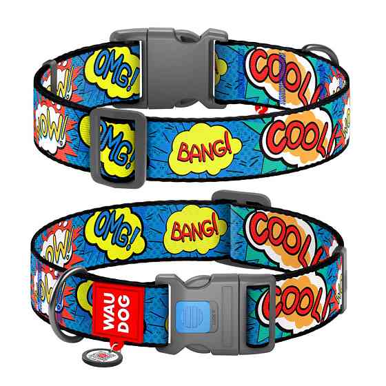 Нашийник для собак нейлоновий WAUDOG Nylon з QR-паспортом, малюнок "ВАУ", пластиковий фастекс, XXL, Ш 35 мм, Дл Вінниця