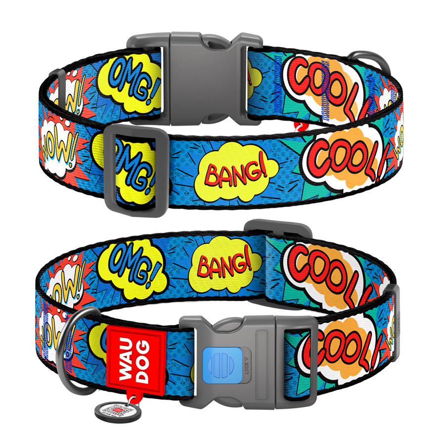 Нашийник для собак нейлоновий WAUDOG Nylon з QR-паспортом, малюнок "ВАУ", пластиковий фастекс, XXL, Ш 35 мм, Дл Вінниця - фото 1