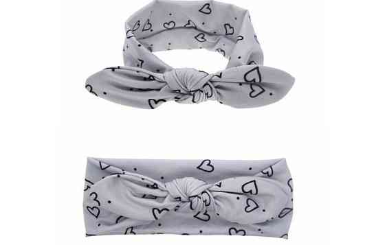 Детская повязка с ушками с сердечками one size серо-черный Киев