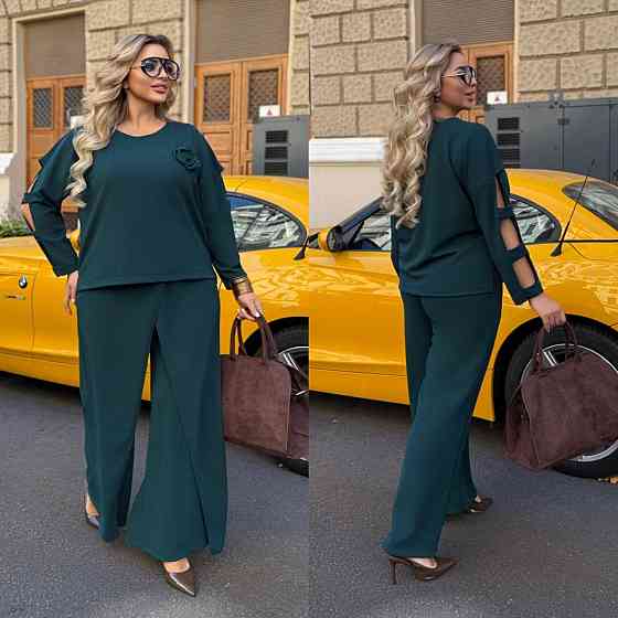 Женский батальный костюм двойка креп дайвинг смарагдовий, 52/54 Одесса