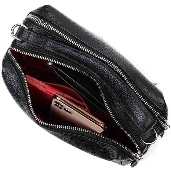 Сумка прямокутна для жінок на два відділення з натуральної шкіри Vintage 22343 Чорна Київ