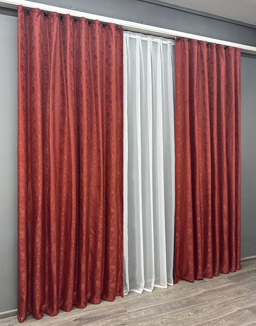 Комплект готовых штор VR-Textil Жаккард Мрамор Al1 № 1303ш Красный 150х270 см 2 шт (33-0151) Киев - изображение 12