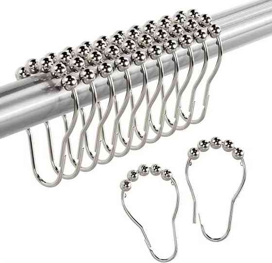 Кільця-гачки роликові на шторку для ванної та душової кімнати ролики на штору металеві, відтінок нікель 12 штук Кам'янець-Подільський