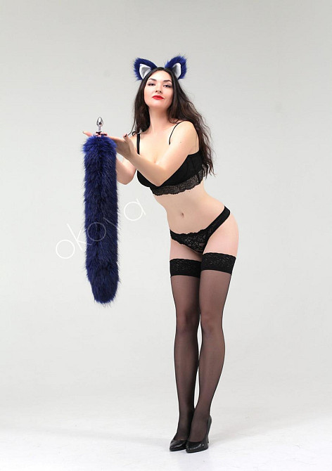 Анальний хутряний хвіст без пробки, Синій, OKOVA 60 см. Sex Aura Київ - фото 5