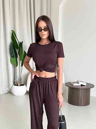 Жіночий стильний еластичний костюм, двойка якісна віскоза Шоколад, 42/44 Одеса