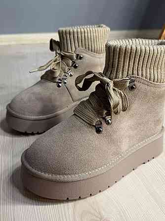 Уггі жіночі Hengji 007-3 замшеві шнурівка зі шкарпеткою бежеві, 40, 25 см Київ