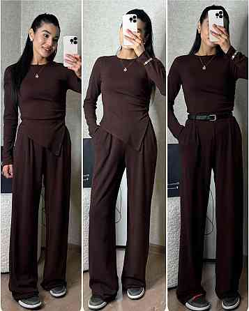 Женский базовый прогулочный костюм двойка: лонгслив и штаны вискоза Одесса